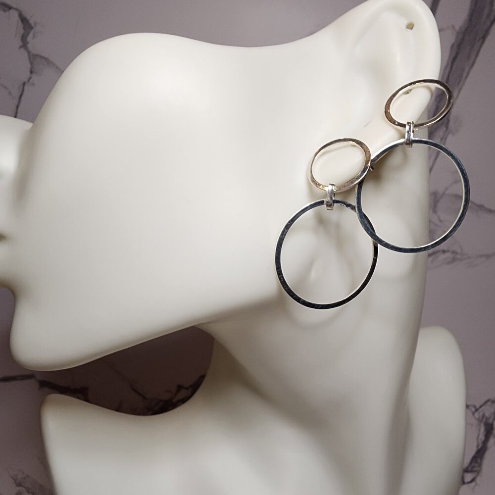 925 Silver Double Circle Dangle Earrings - image 1